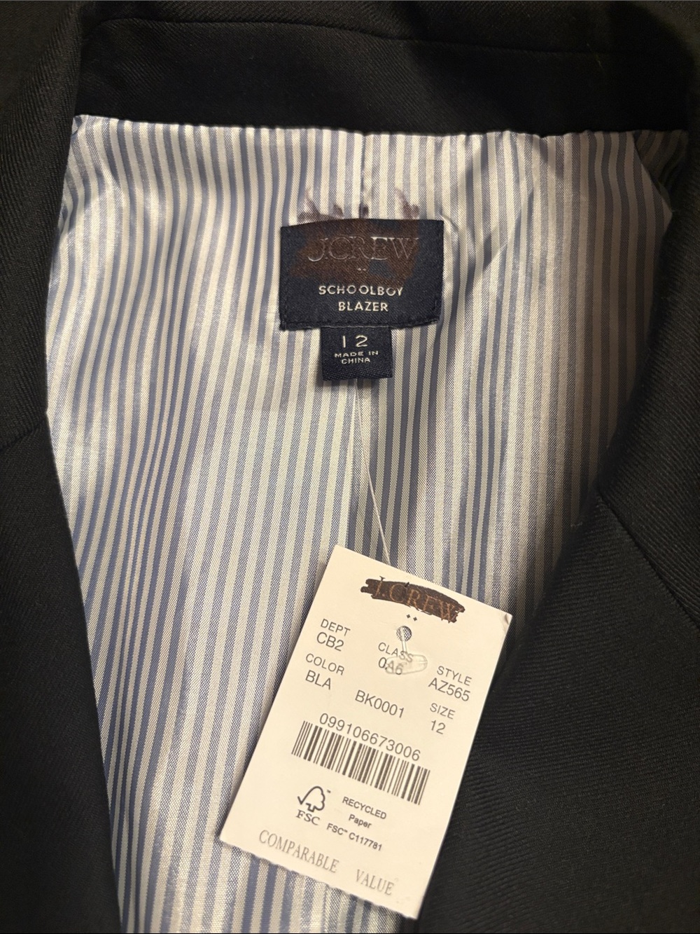 J Crew Factory women’s Original schoolboy blazer black AZ565 Size 12 NWT - Picture 6 of 9